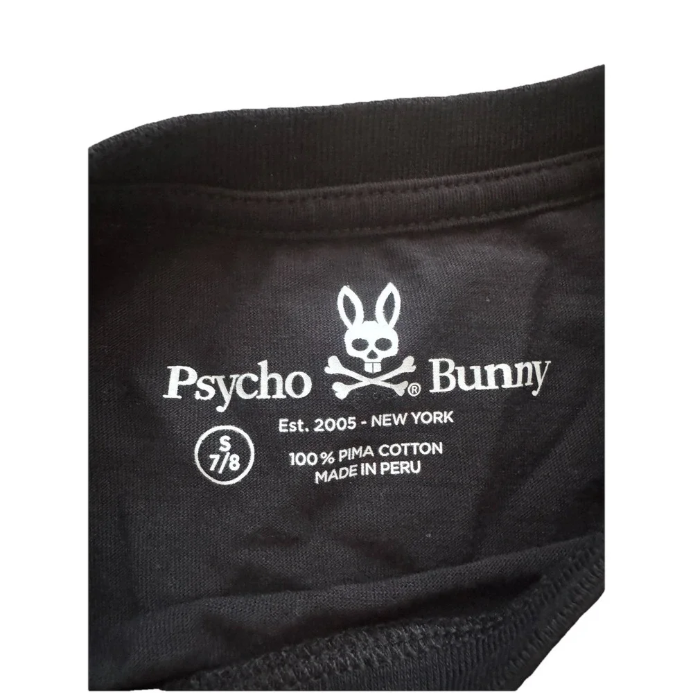 Psycho Bunny Kids T-Shirt S 7-8 Black Pima Cotton Tee Classic Logo‎ Embroidered